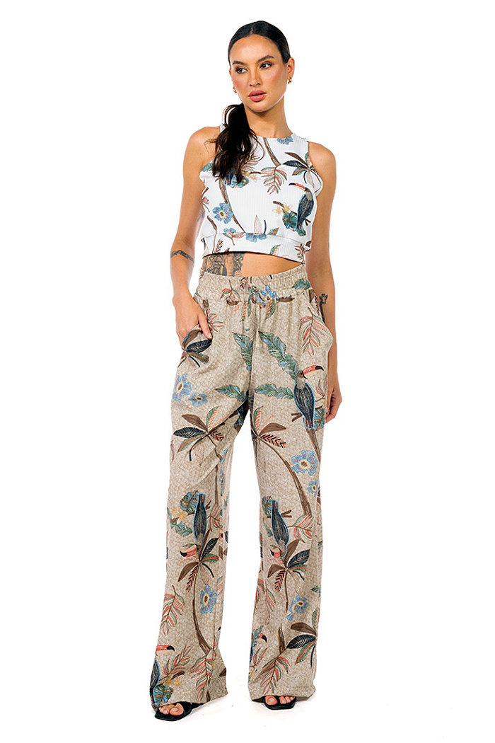 Calça Ampla Atena Tucaninhos Bordados