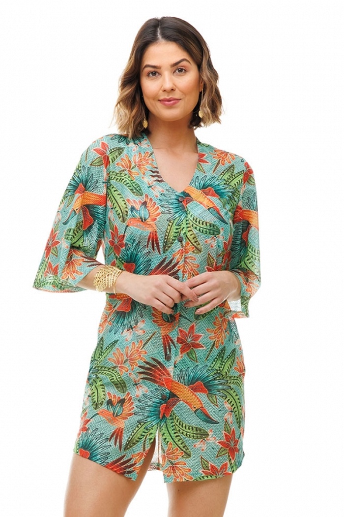 Saída de Praia Chemise Alongada Aves Color