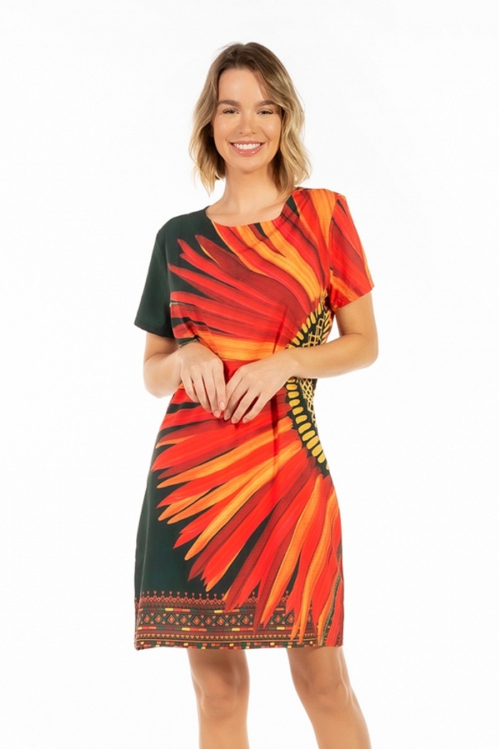 Vestido Atena Curto Cocares Barrado Fundo Verde