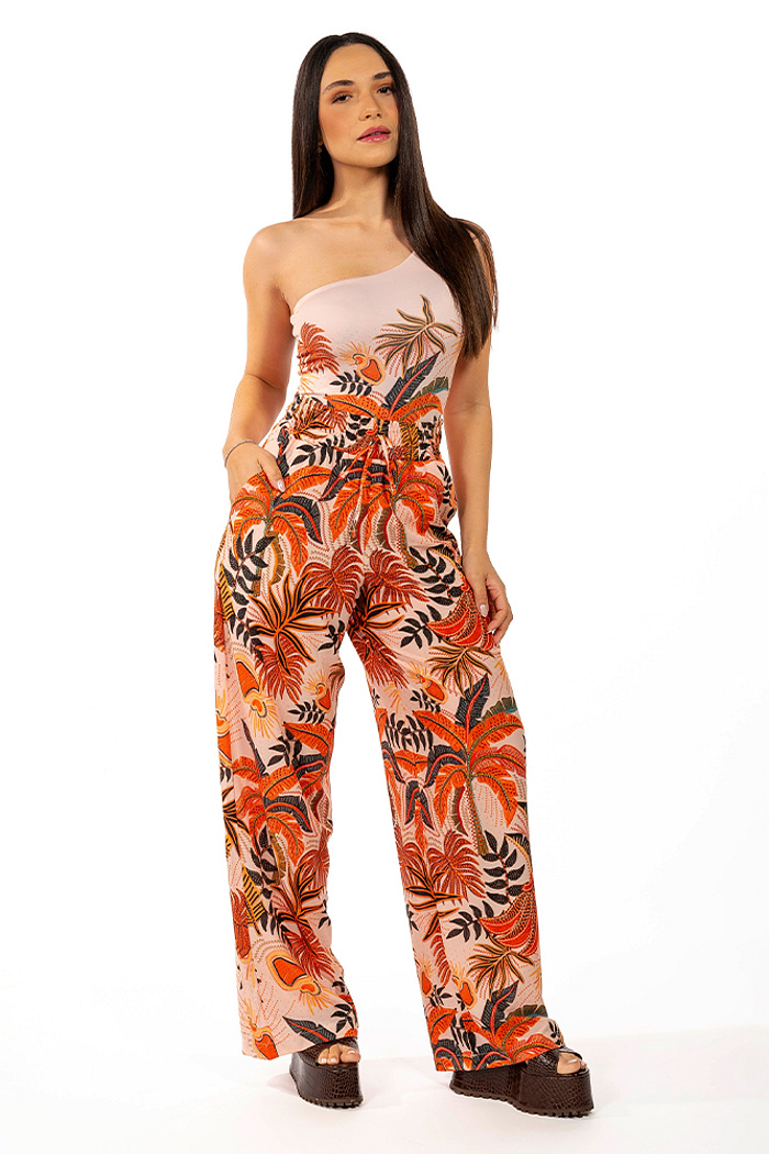 Calça Ampla Atena Natureza Bordada