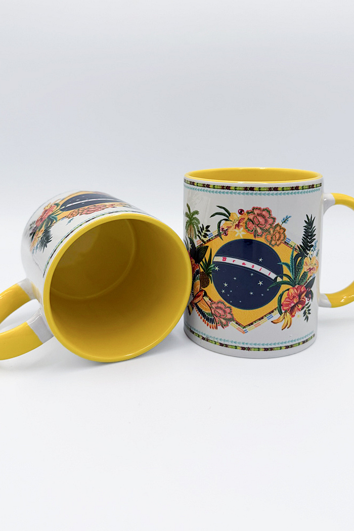 Caneca Bandeira Brasil Tropical Amarelo