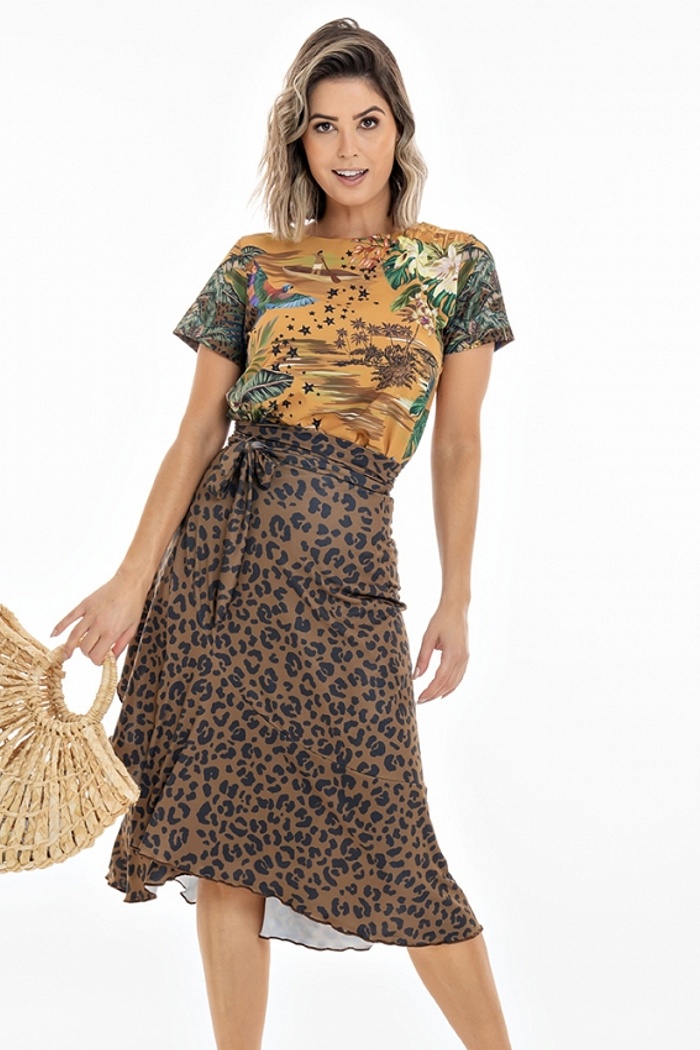 Blusa Atena Onça Folhagem Índio