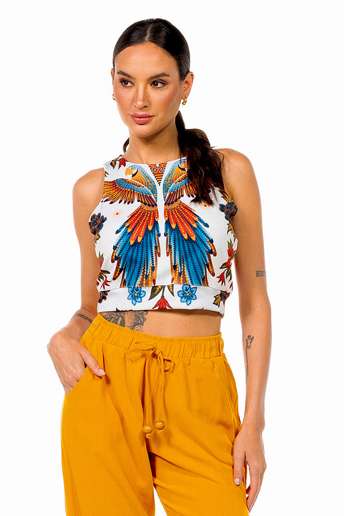 Top Canelado Araras Paraiso Floral