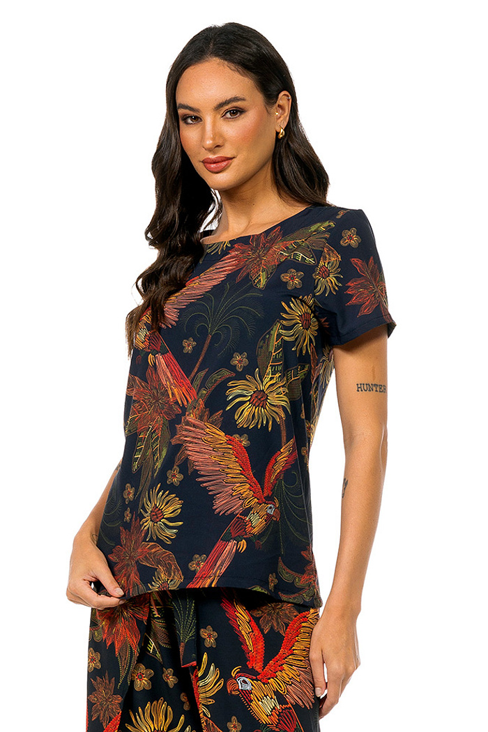 Blusa Atena Arara Flor Bordado Off