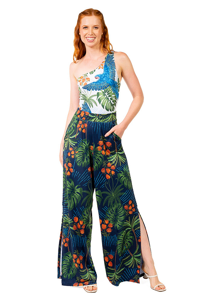 Calça Com Fenda Arara Bordado Barra