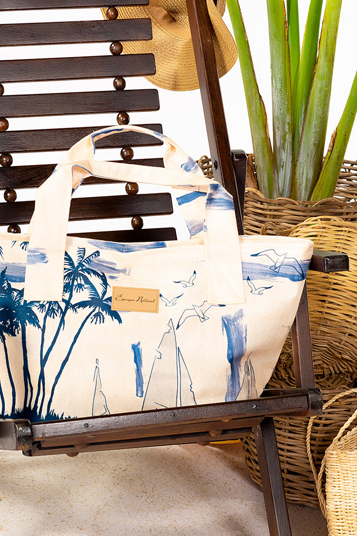 Bolsa Praia Barcos Gaivotas Off