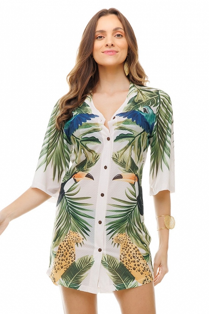 Saída de Praia Chemise Alongada Animais Floresta