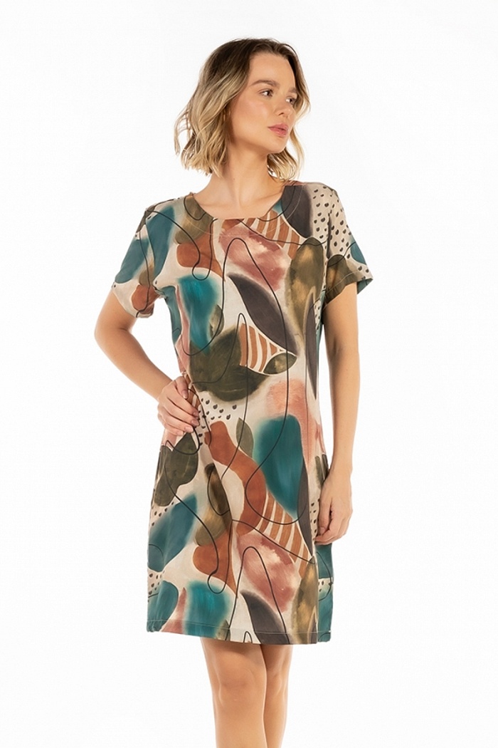 Vestido Atena Curto Abstrato Color Traços