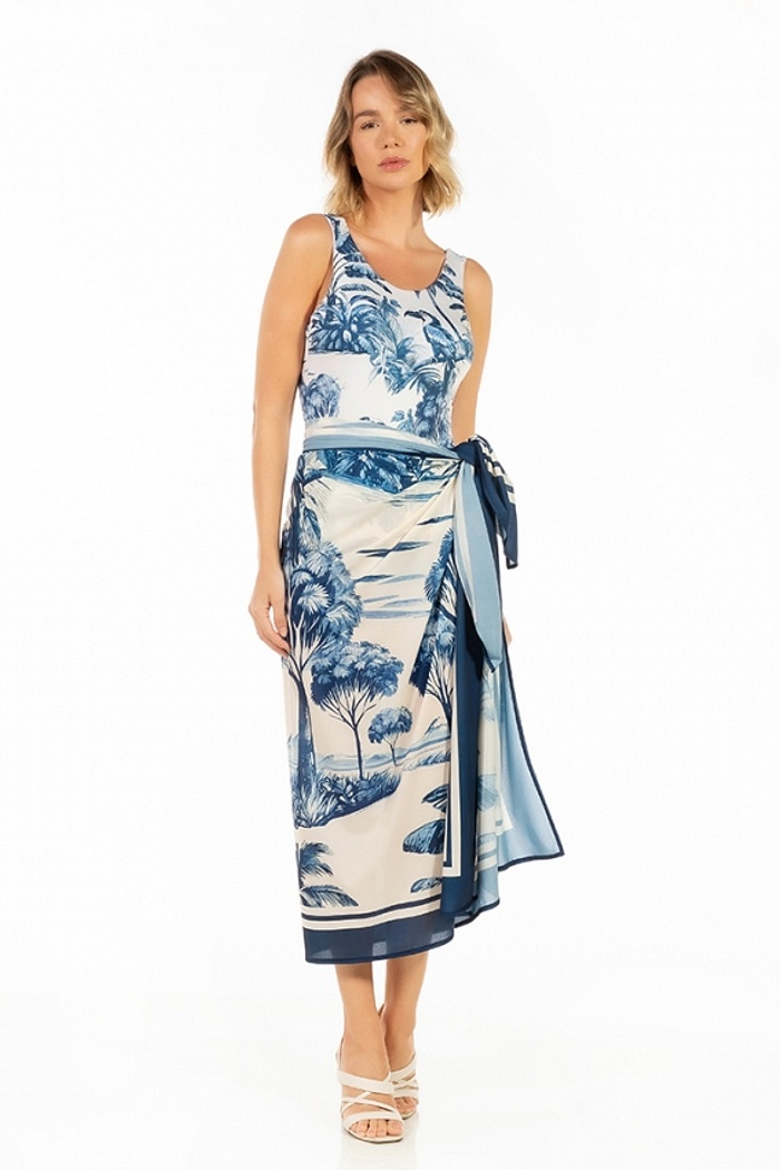 Canga Retangular Tucano Paisagem Tom de Azul