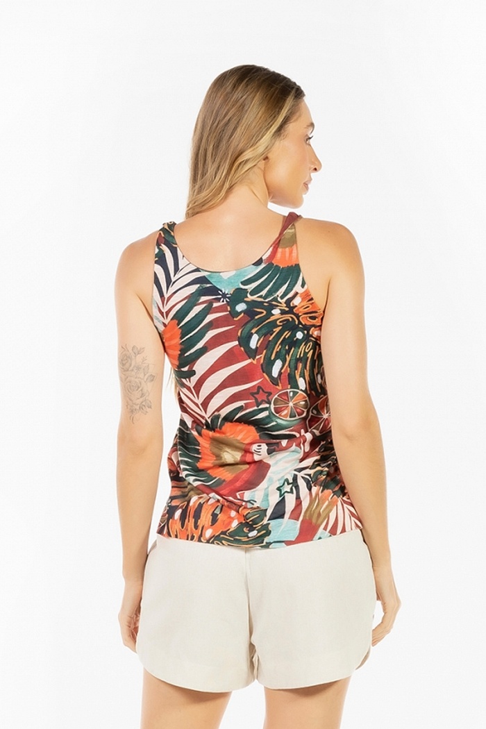 Regata Summer Araras Laranja Fundo Telha