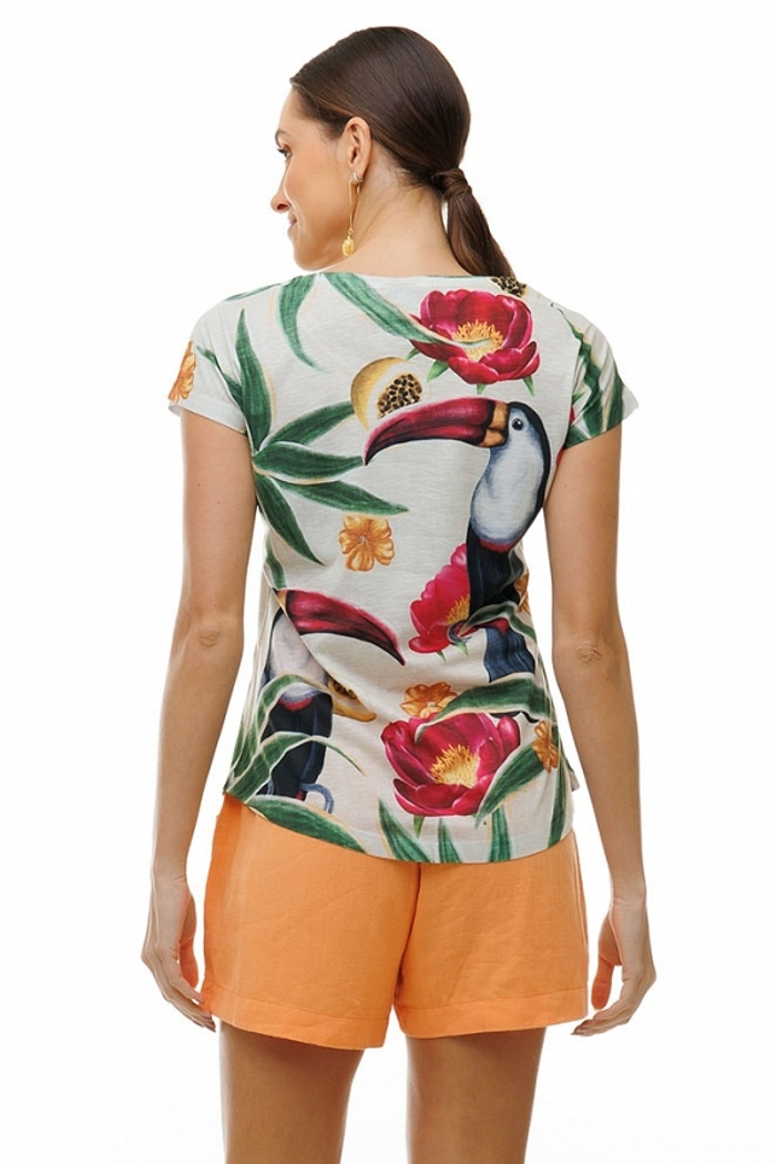 Blusa Jasmim Tucano com Maracujá e Flores Pink