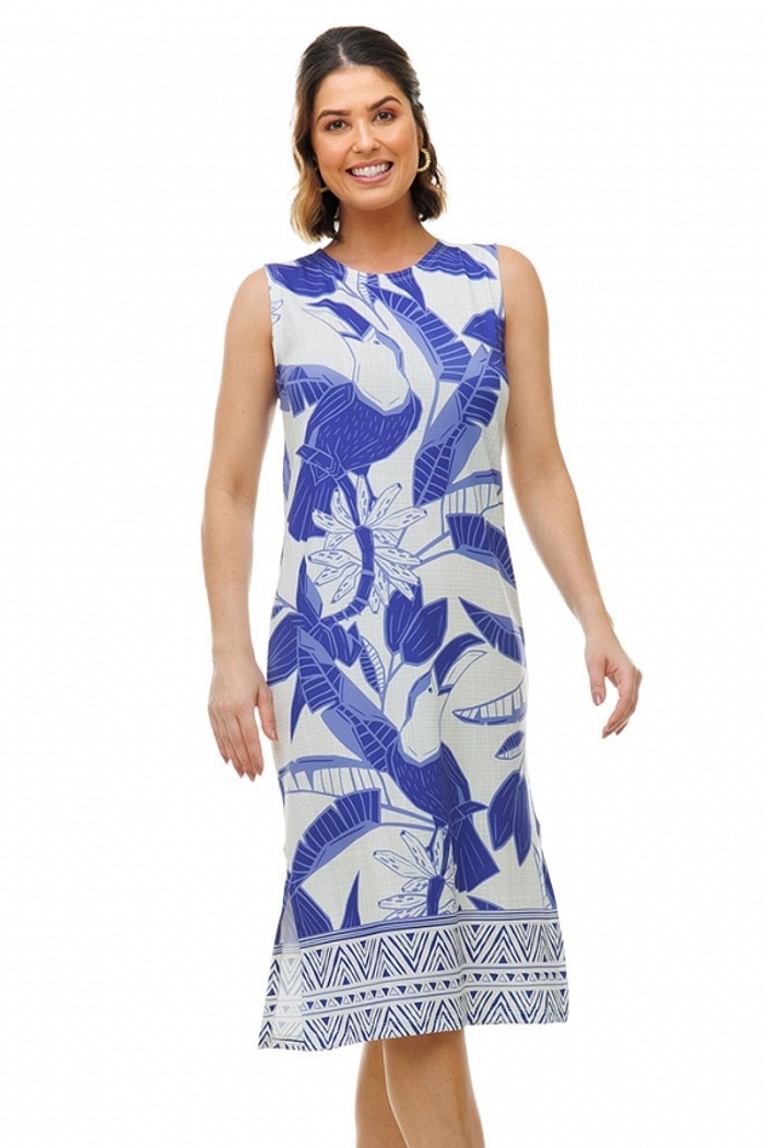 Vestido Estampado Clássico Midi Tucano Lilás