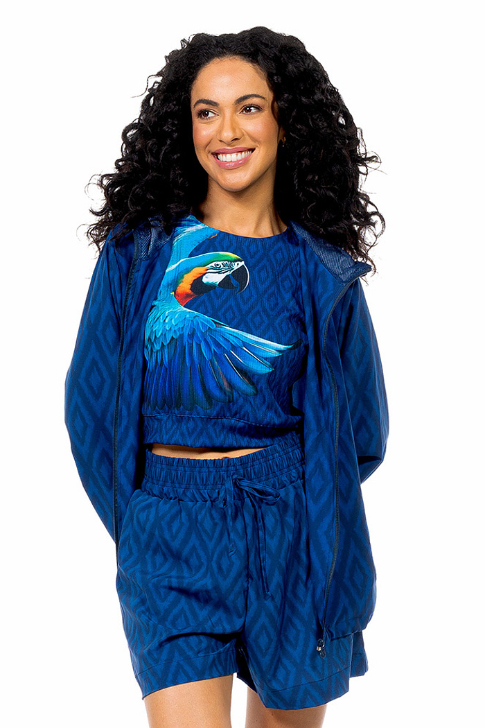 Short Atena Resort Maxi Arara Fundo Azul