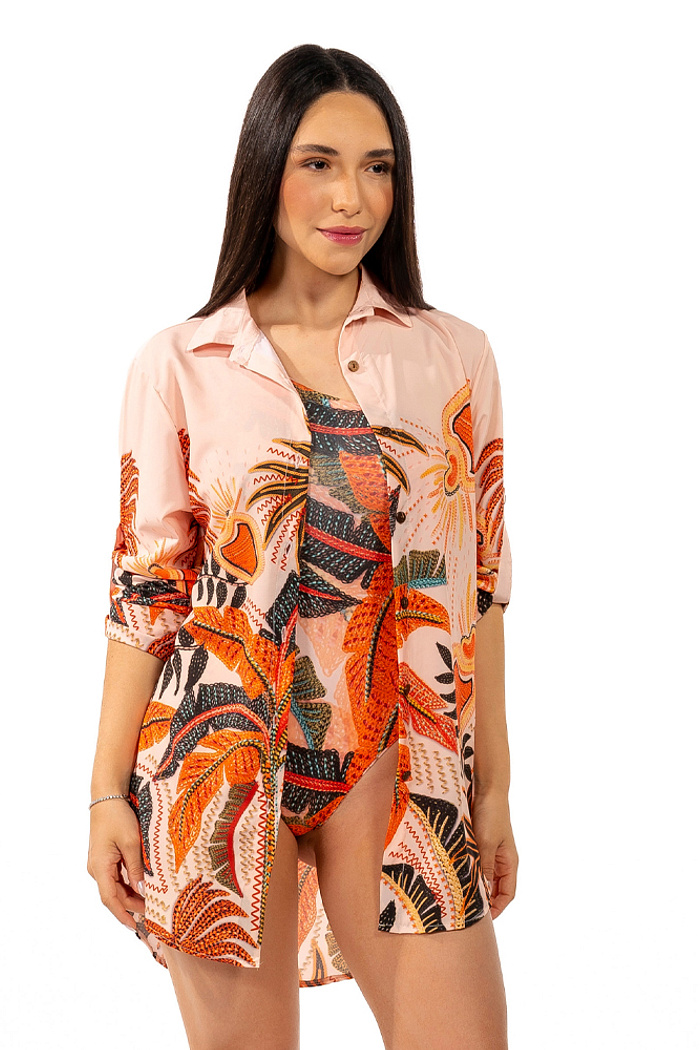 Camisa Alongada Atena Verão Natureza Bordada