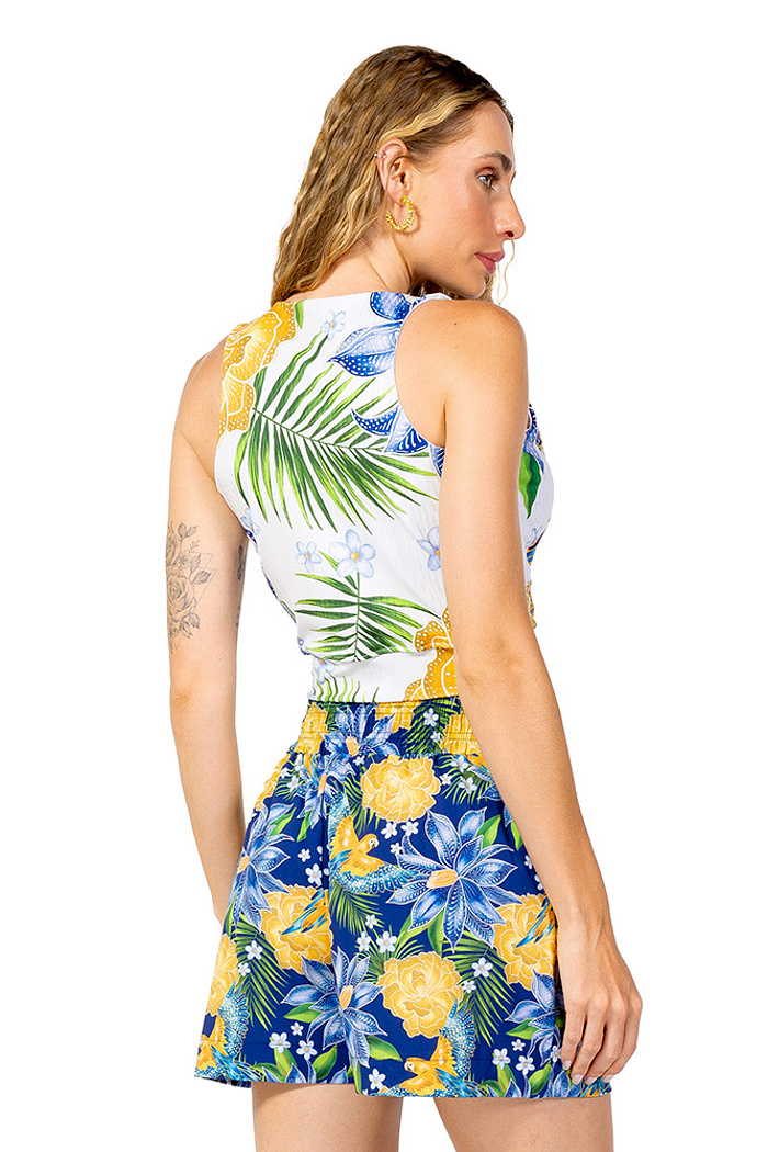 Short Atena Resort Araras Flores Cores Brasil