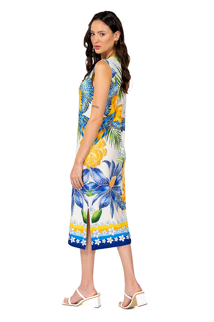 Vestido Estampado Clássico Midi Araras Flores Cores Brasil