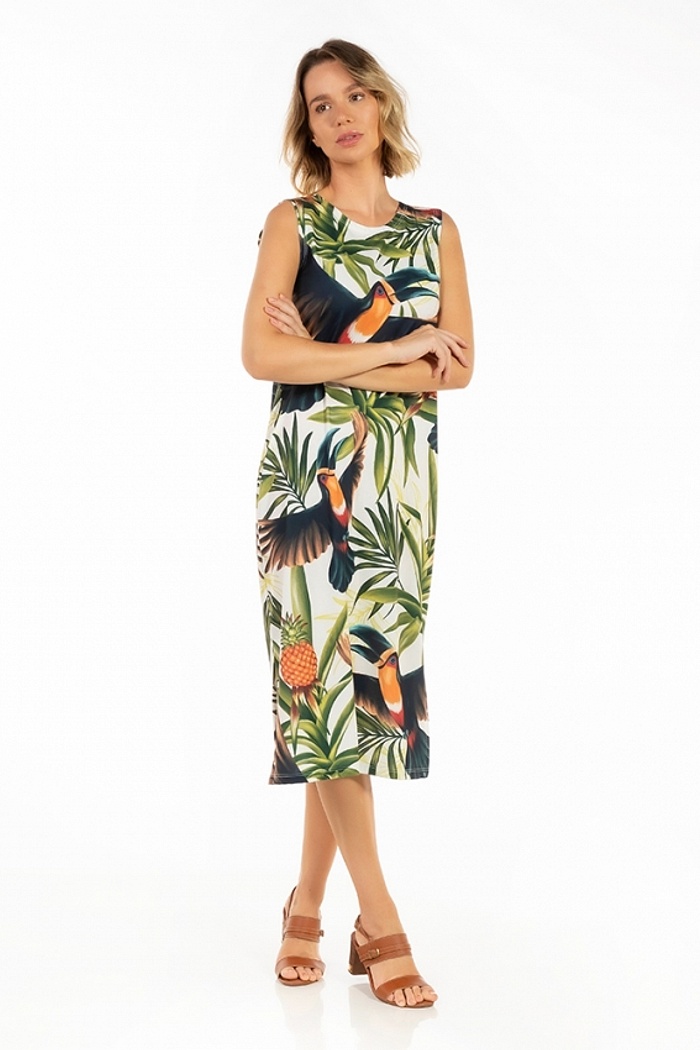 Vestido Estampado Clássico Midi Tucano Abacaxi