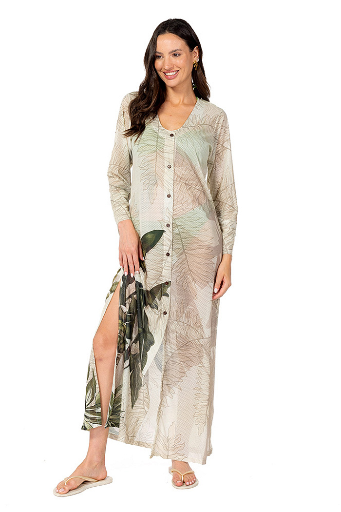 Saída de Praia Trancoso Folhagens Linho Off