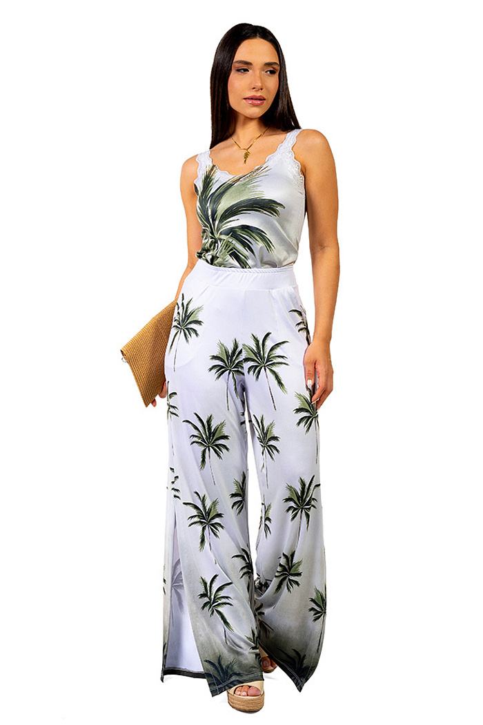 Calça Com Fenda Palmeiras Fundo Degrade