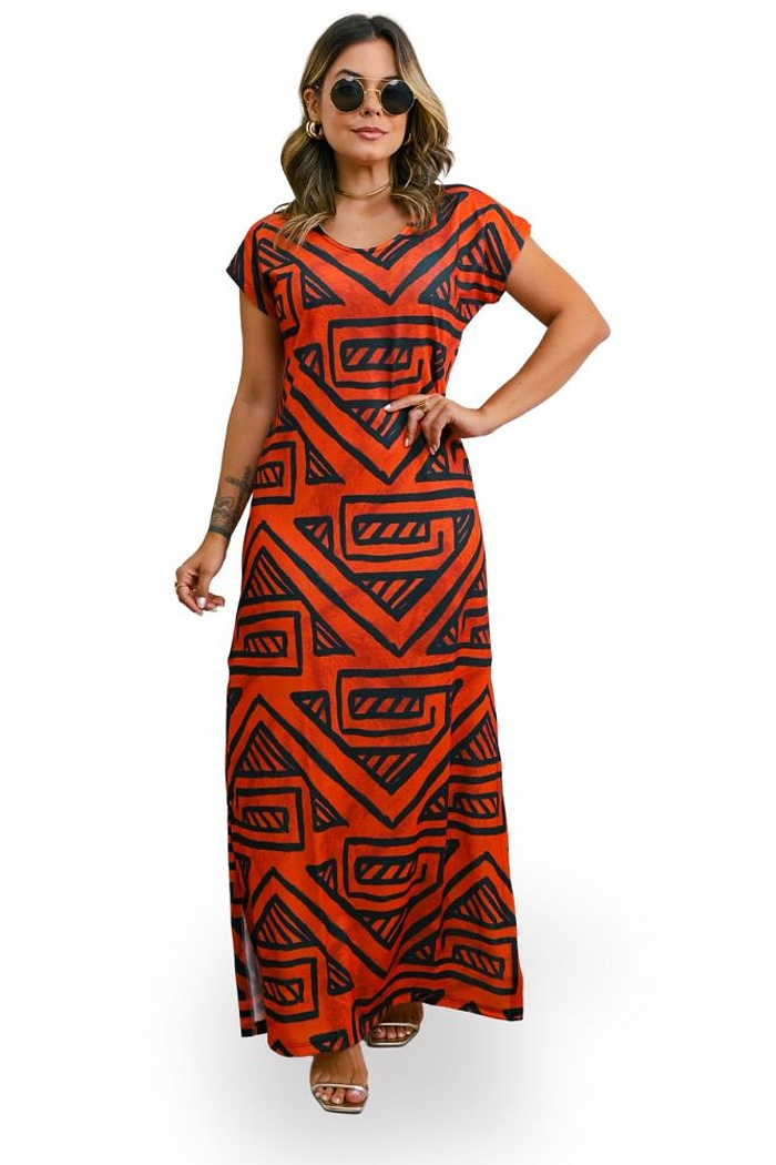 Vestido Longo Jeri Fundo Telha