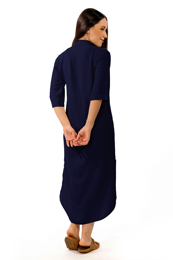 Vestido Chemise Linho Gola Padre Marinho