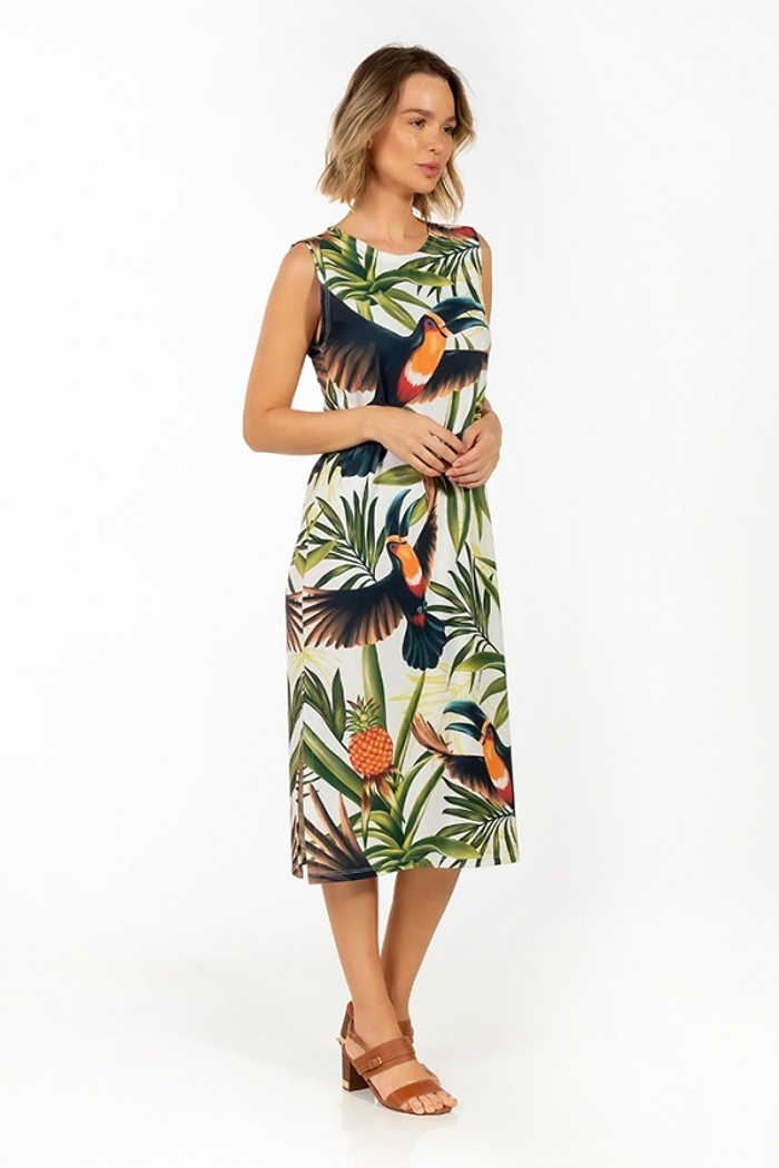 Vestido Estampado Clássico Midi Tucano Abacaxi
