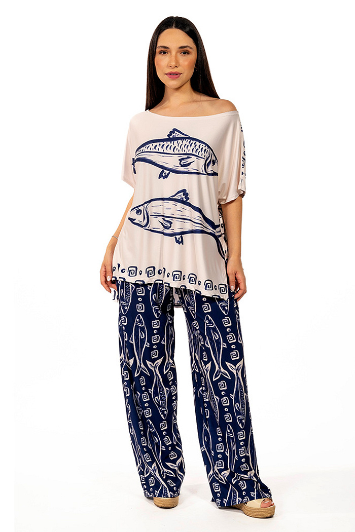 Blusa Conceito Maxi Peixes Fundo Off