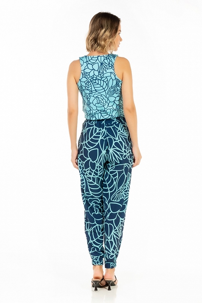 Top Canelado Tucano Flores Linhas Azul