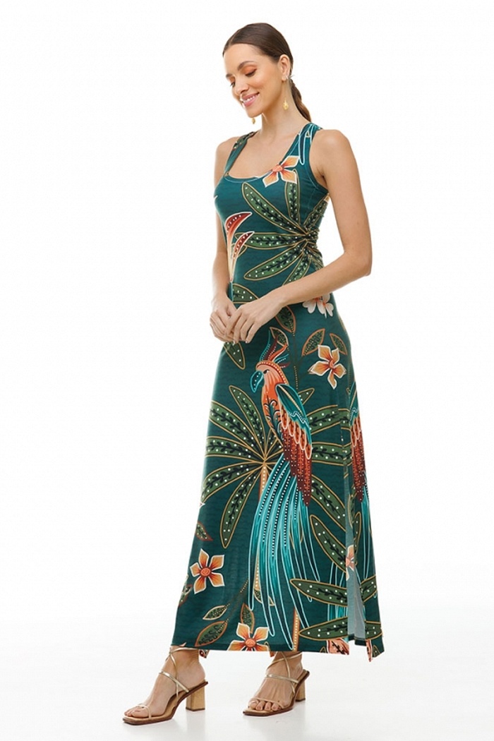 Vestido Hortência Pássaros e Flores