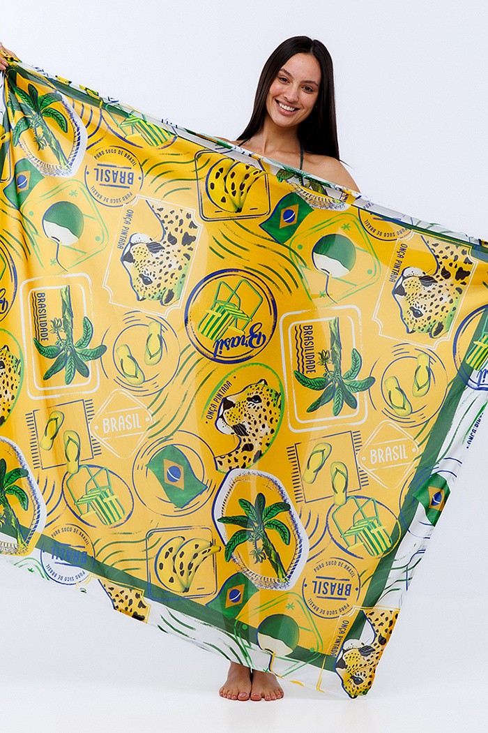 Canga Retangular Brasil Selos Onça Banana