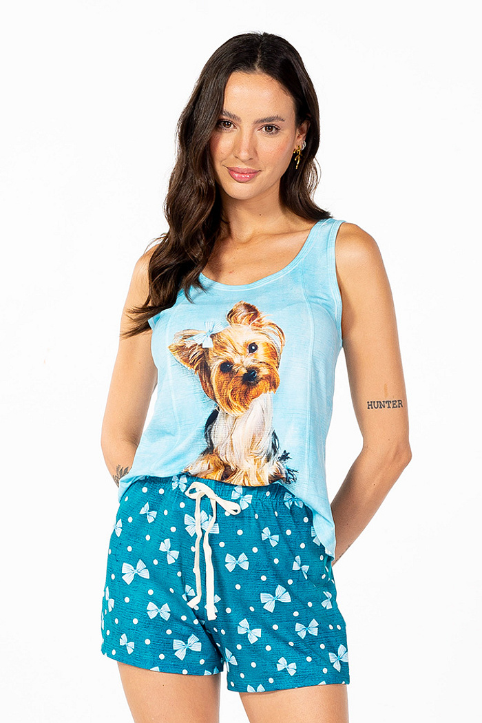 Conjunto Pijama Adulto Feminino York Laço Azul