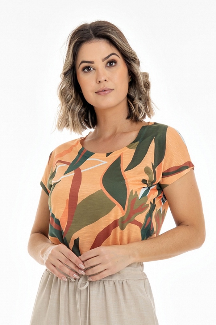 Blusa Jasmim Folhagens Abstratas Textura