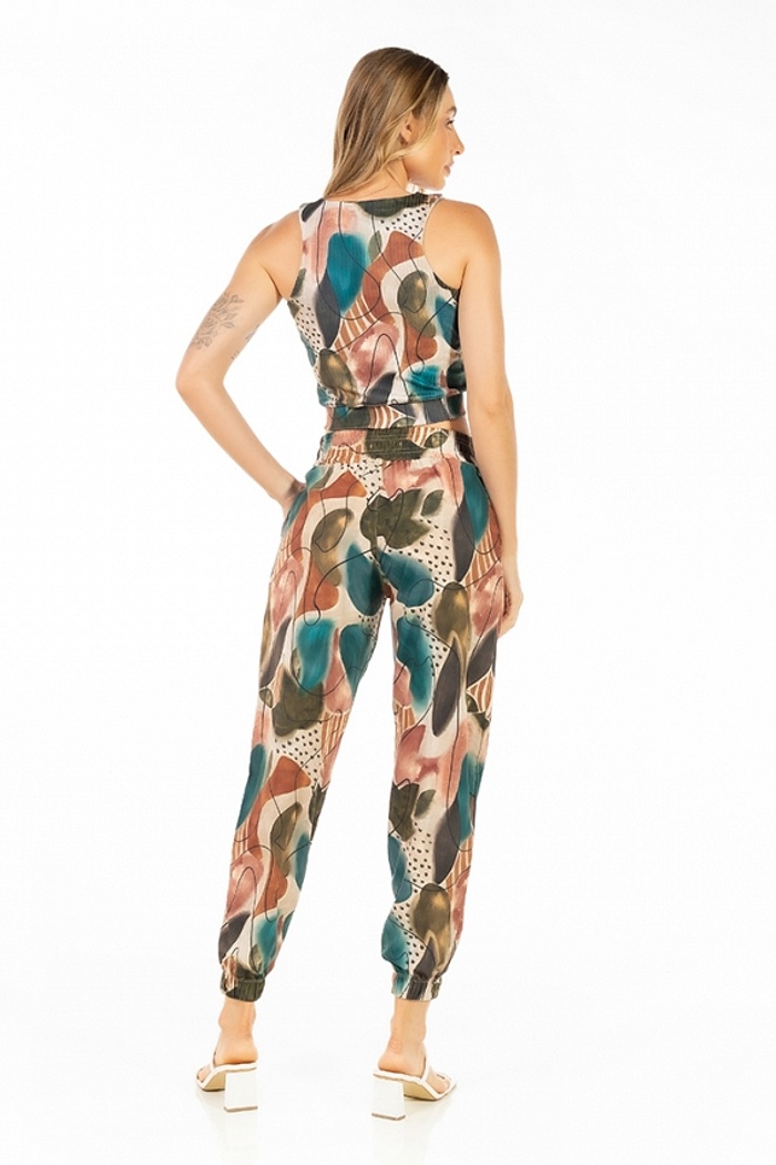 Calça Jogger Com Bolso Abstrato Color Traços