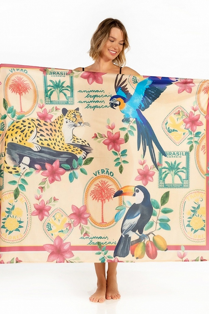 Canga Retangular Bichos, Flores Verão Postal