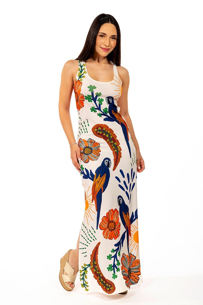 Vestido Hortencia Arara Tropical Bordado