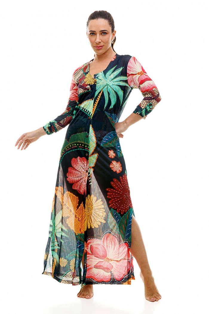 Saída de Praia Longa Cancún Onça Folhas Tropicais Fundo Escuro