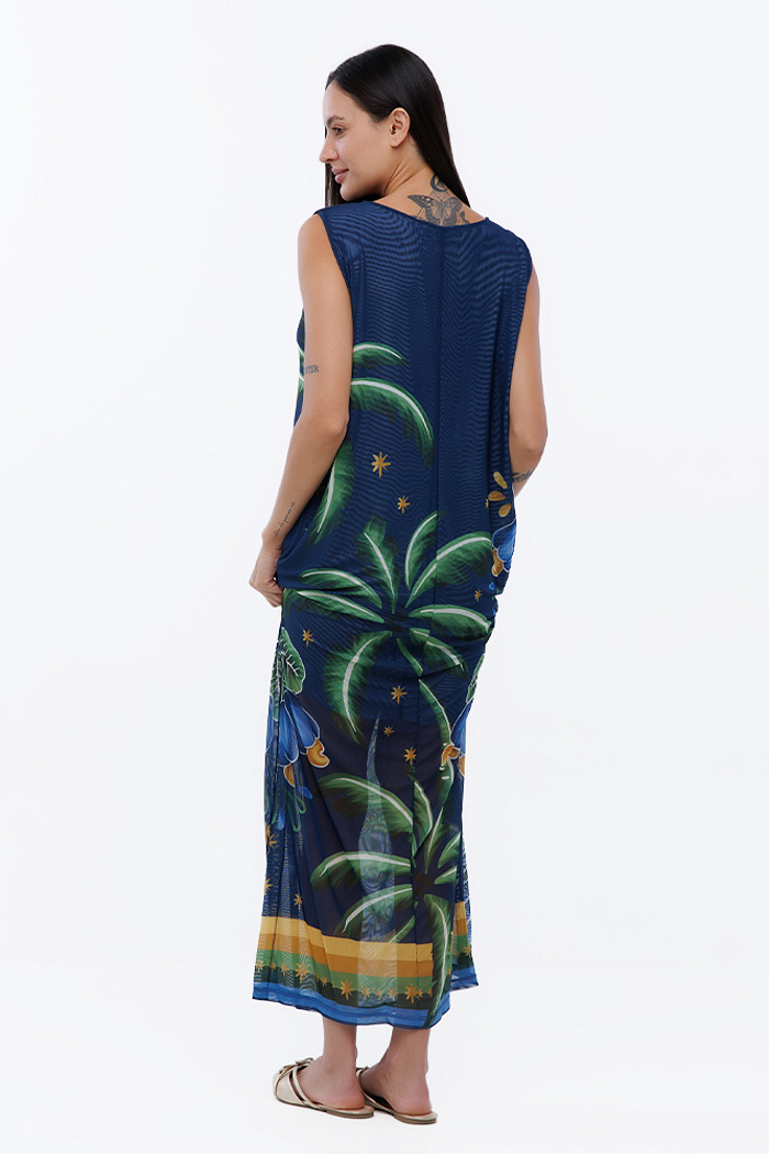 Vestido Estampado Tule Maré Motivos Tropical Brasil