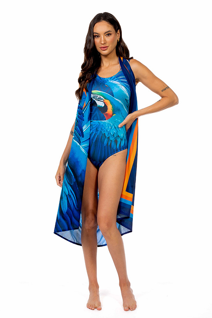 Canga Retangular Maxi Arara Fundo Azul