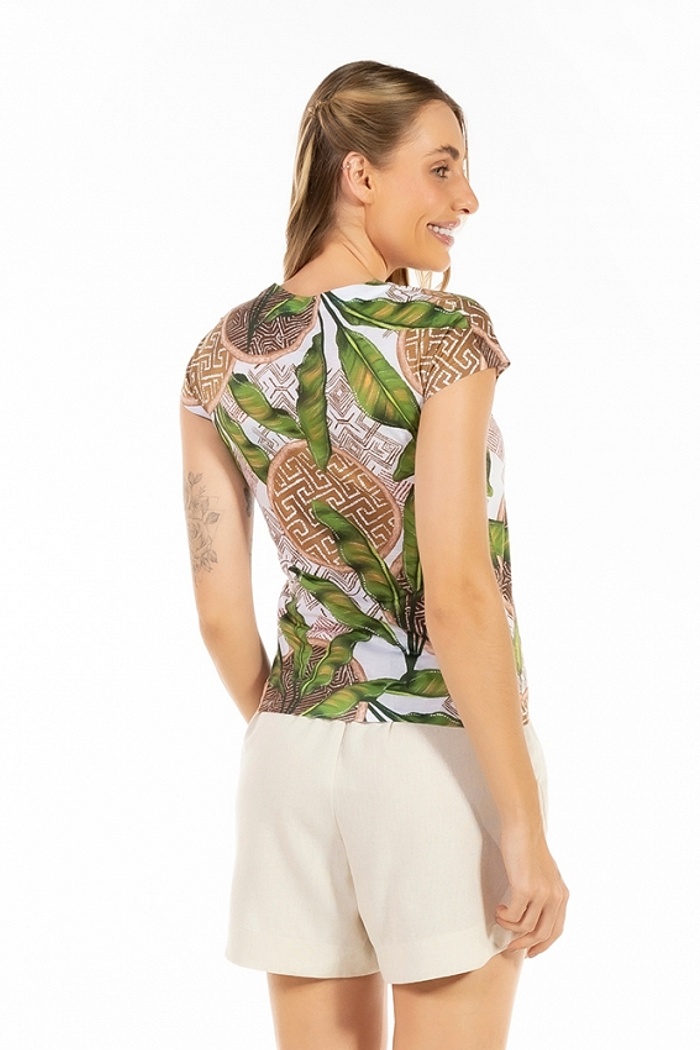 Baby Look Florata Cestos Arara Azul Etnicos