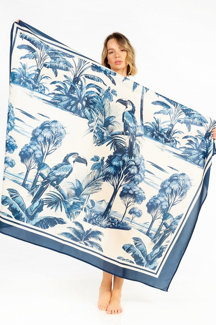 Canga Retangular Tucano Paisagem Tom de Azul