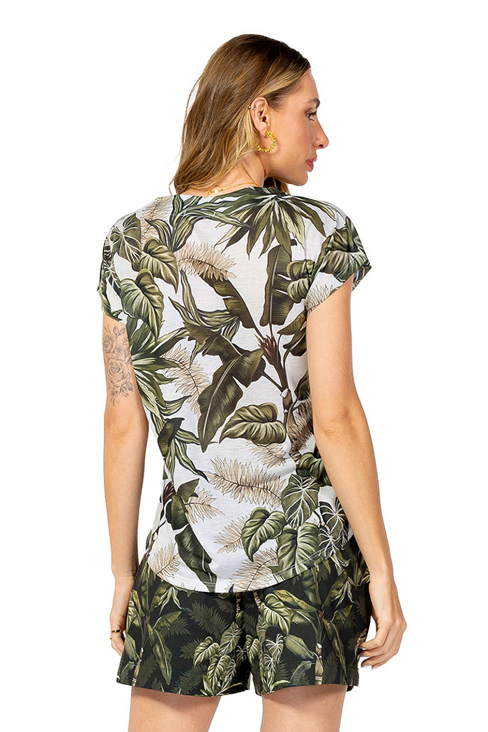 Blusa Jasmim Folhagens  Linho Off
