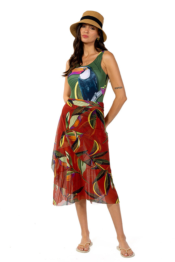 Saia Pareô Leveza Tucano Folhas Verde