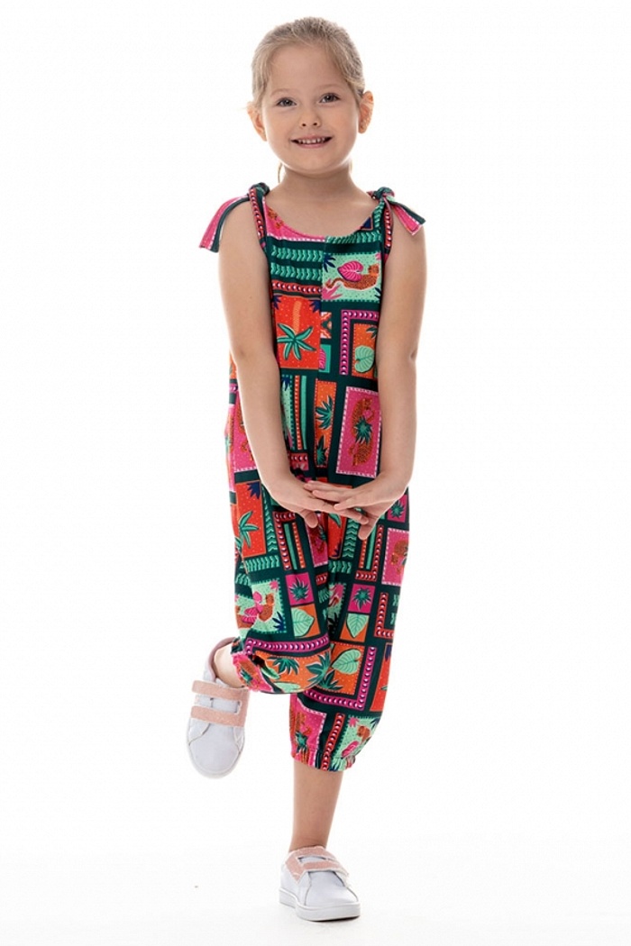 Macacão Infantil Com Bolso Onças Quadros Fundo Verde