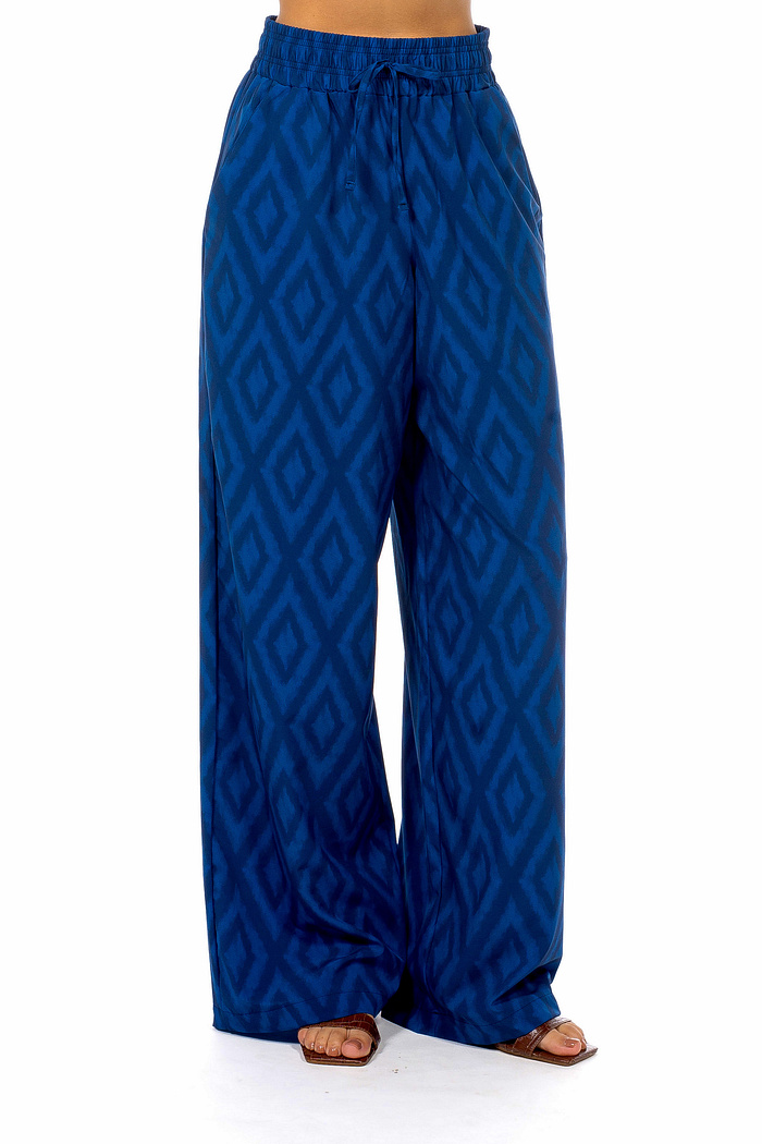 Calça Ampla Atena Maxi Arara Fundo Azul