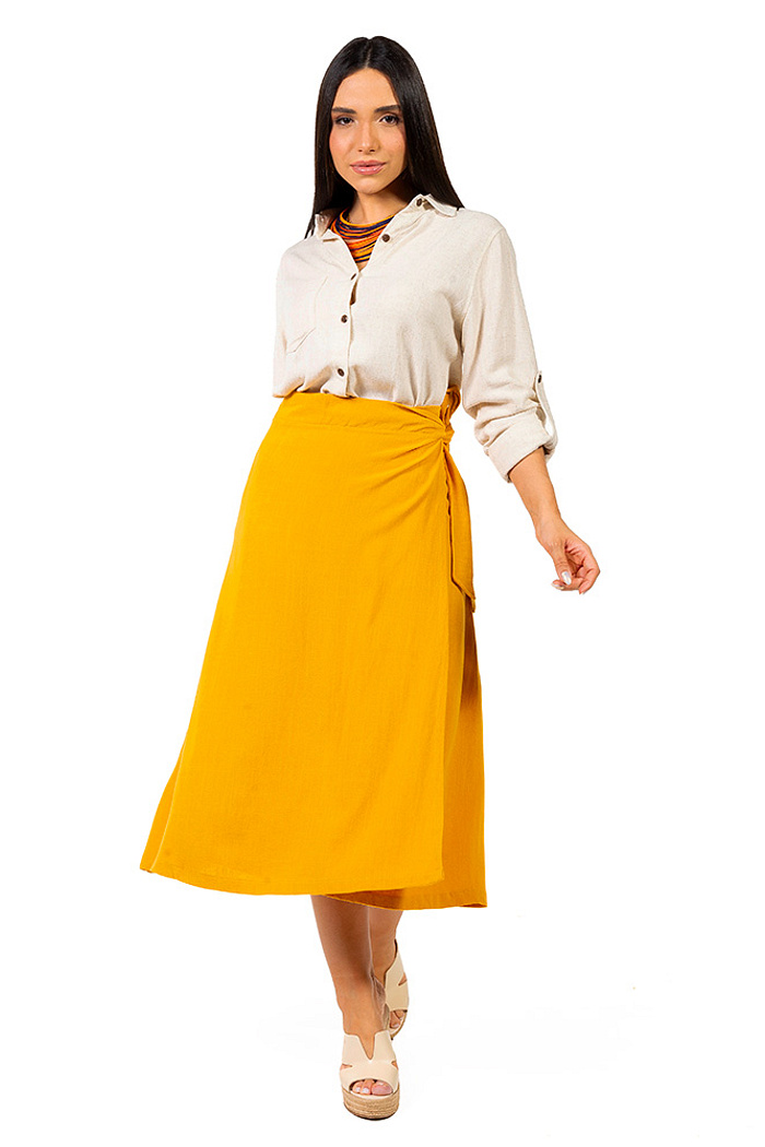 Saia Envelope Linho Ana Mostarda