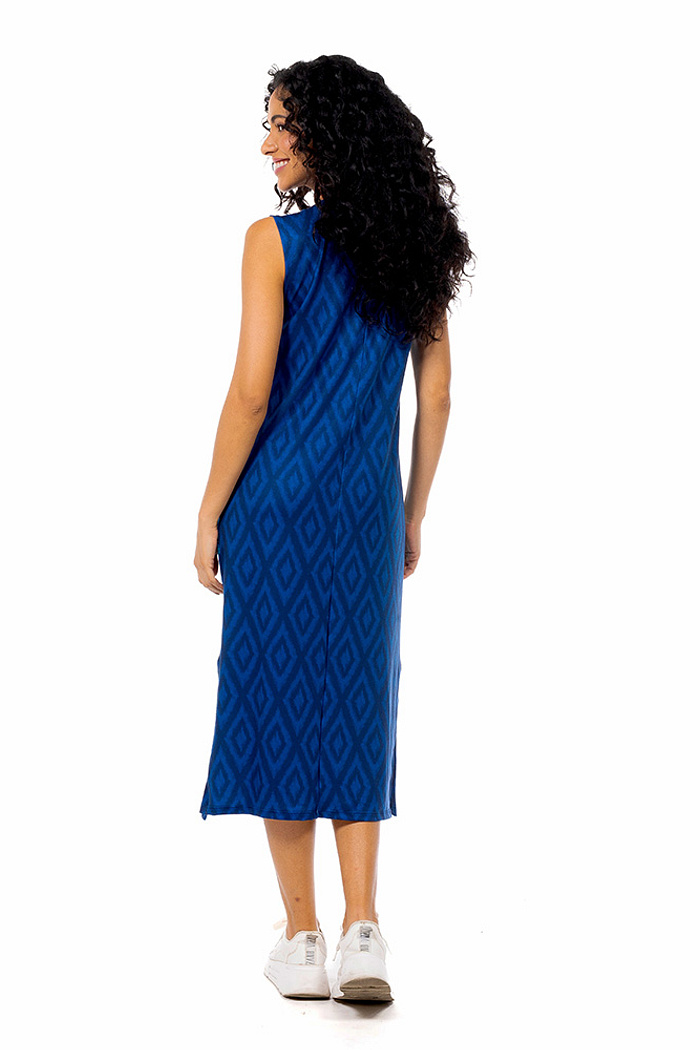 Vestido Estampado Clássico Midi Maxi Arara Fundo Azul