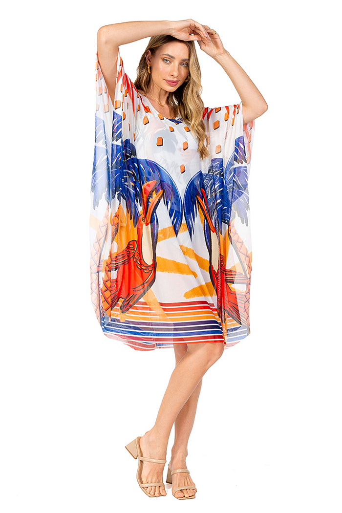 Kaftan Tule Maré Bichos Tropical Vibes Azul
