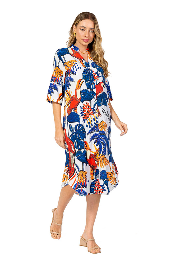 Chemise Atena Gola Padre Tropical Vibes Azul