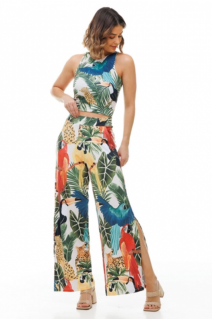 Calça com Fenda Animais Floresta