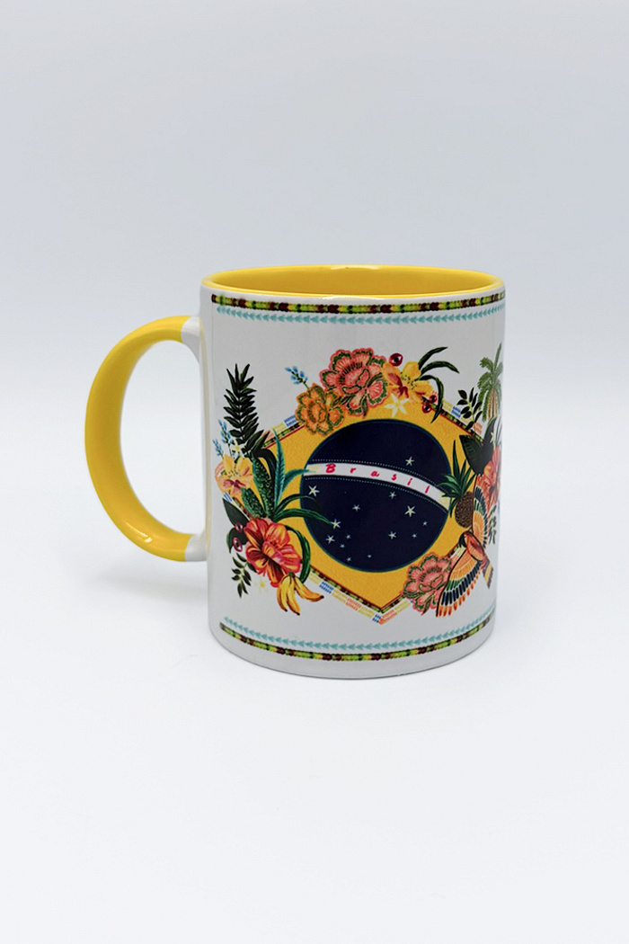 Caneca Bandeira Brasil Tropical Amarelo